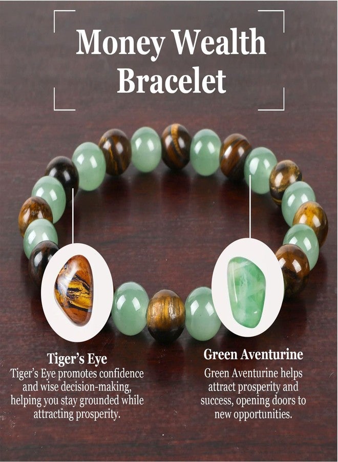 72ore Crystal Money Bracelets Wealth for Women Good Luck Charms Green Jade Beaded Bracelet Tiger Eye Trendy Jewelry Gifts Sister Husband Boyfriend Birthday Valentines Day Gifts - Image 3